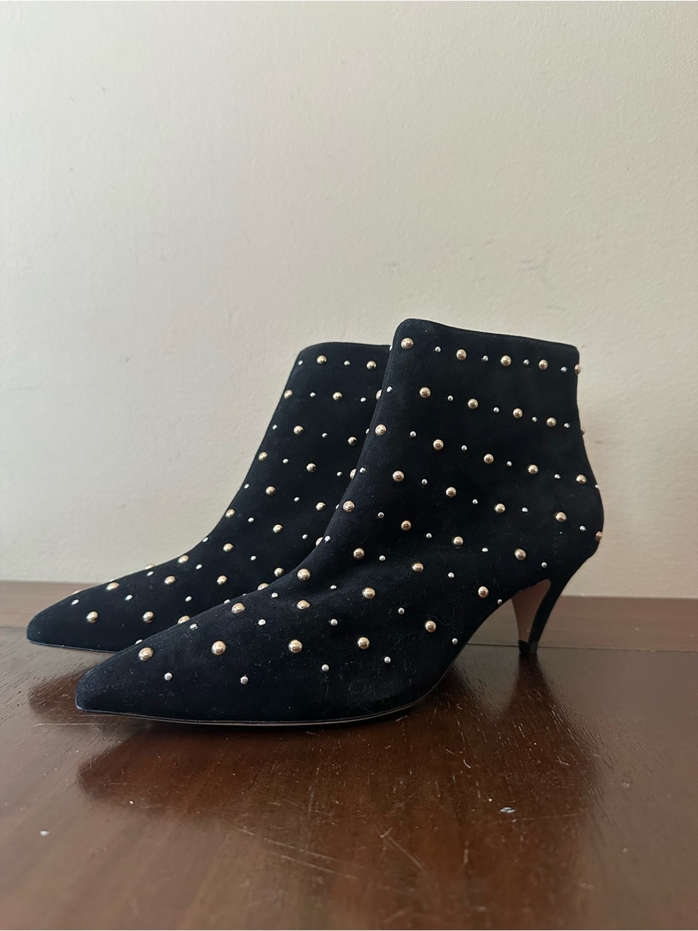 Kate Spade Starr Studded Pointed-Toe Black Ankle Boots, Sz 8